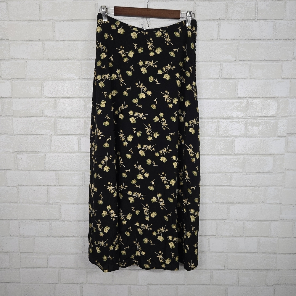 Basic Editions Black and Yellow Floral Maxi Skirt
